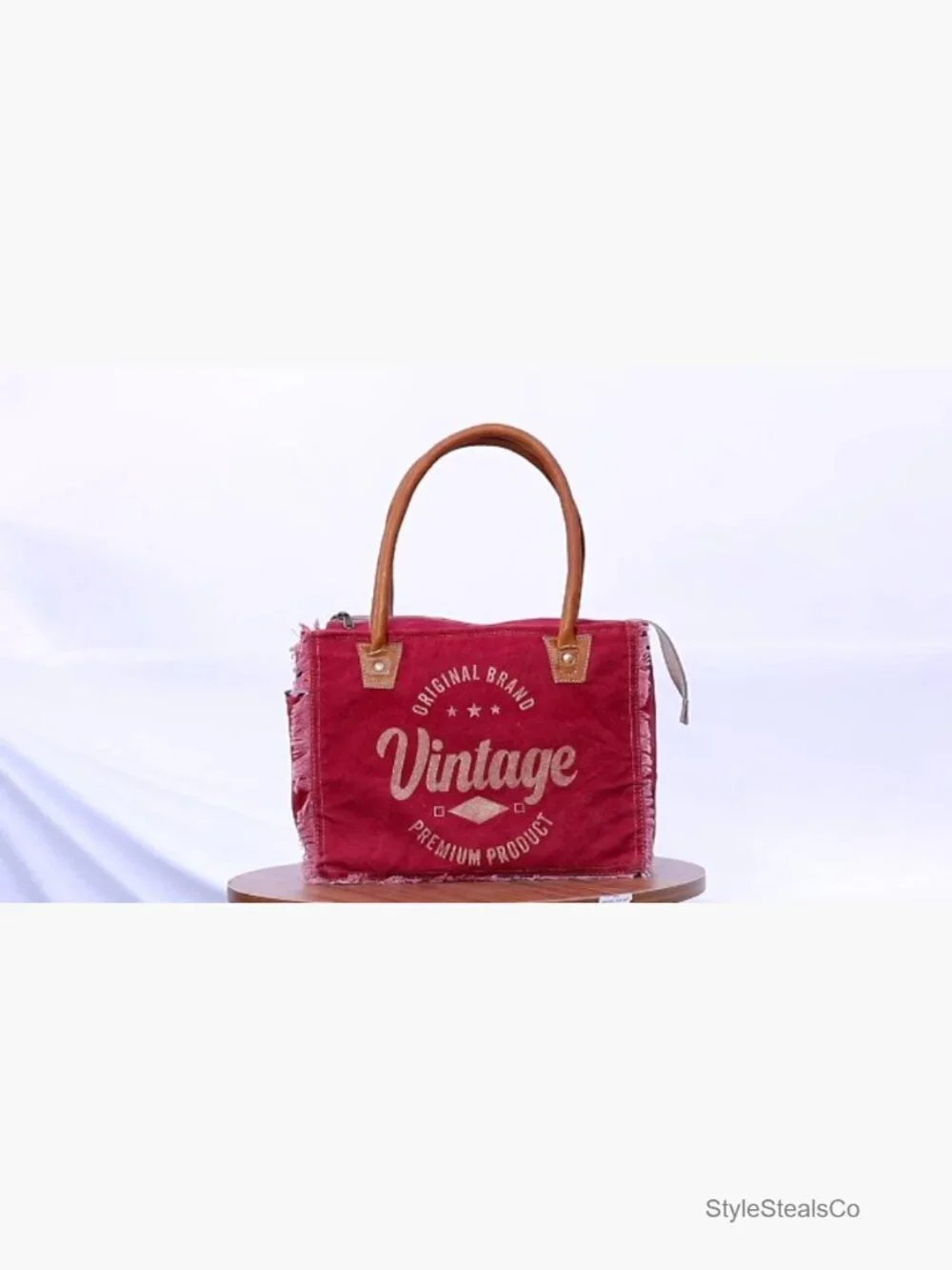 Canvas Tote Bag with Leather Handles, Shoulder & Beach Bag - 13x10 - Picture 7 of 7